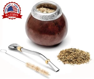 Yerba Mate Gourd Set Includes Mate Tea Cup, Bombilla 7 Onzas Líquidas Nuevo US - Picture 1 of 8