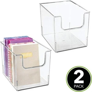 MDesign Plastic Open Front Home Office Storage Bin Container, 2-Pack - Picture 1 of 3