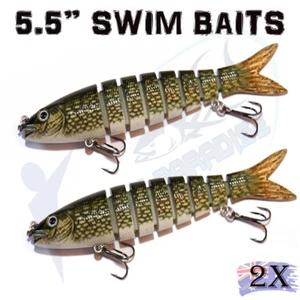 2x 5.5" Mullet Swimbait Fishing Lures Jointed Sinking Swim Stick Bait Jewfish - Picture 1 of 1
