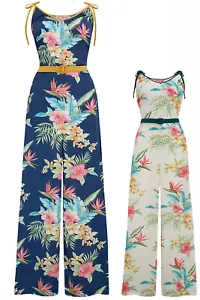retro Hawaii Hibiskus Blumen Playsuit Marlene Jumpsuit Träger Overall - Bild 1 von 6