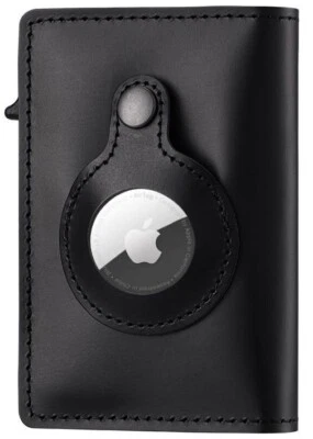 Estuche tipo billetera Airtag de cuero genuino con soporte para tarjeta de crédito cubierta magnética con etiqueta de aire Foto 1 de 4