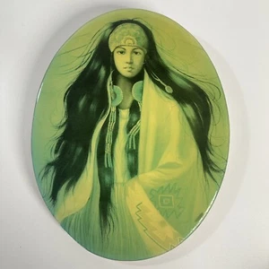 Vintage Carved Wood Indian Girl Painting Wall Decor 10 x 7 1/2” Wisconsin Dells - Picture 1 of 6