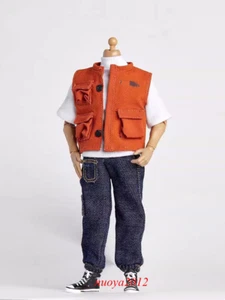1/12 White T-shirt Vest Dark blue jeans Clothes Pants Set For6" Male Figure Body - Picture 1 of 2