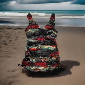 Croft & Barrow Womens Printed Padded Side Drawstring Black Tankini Top Size 6 D - Picture 1 of 12