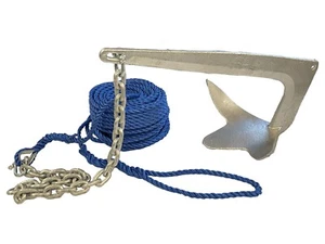 5kg Bruce / Jet Style Galvanised Anchor Kit 8mm Chain 135ft 10mm Rope kayak boat - Picture 1 of 5