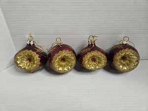 Vintage Weihnachtsschmuck Reflektor Kugeln Zwiebel rot gold Glitzer Pappmaché - Bild 1 von 15