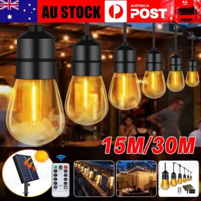 NSW 15M/30M Solar Power LED String Lights Bulb Festoon Wedding Party Waterproof  - image 1 of 4