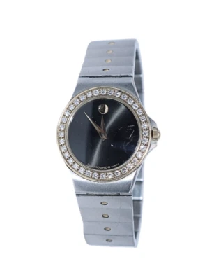 Reloj de cuarzo Movado dos tonos 25 mm esfera negra bisel de diamantes 85.A1.816.2 S Foto 1 de 4