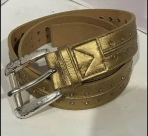 Michael Kors Gold Leather Studded Rhinestones XL Metallic Belt - Picture 1 of 8