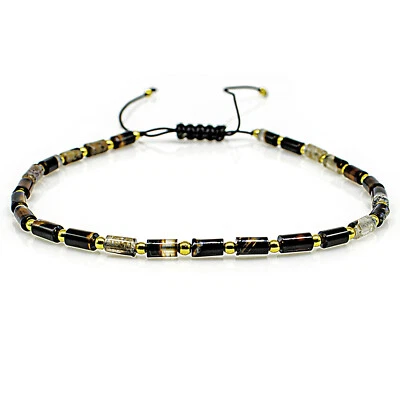 Black Brown Achat Armband Bracelet Perlenarmband Perlen 3x5mm 16k vergoldet - Bild 1 von 3