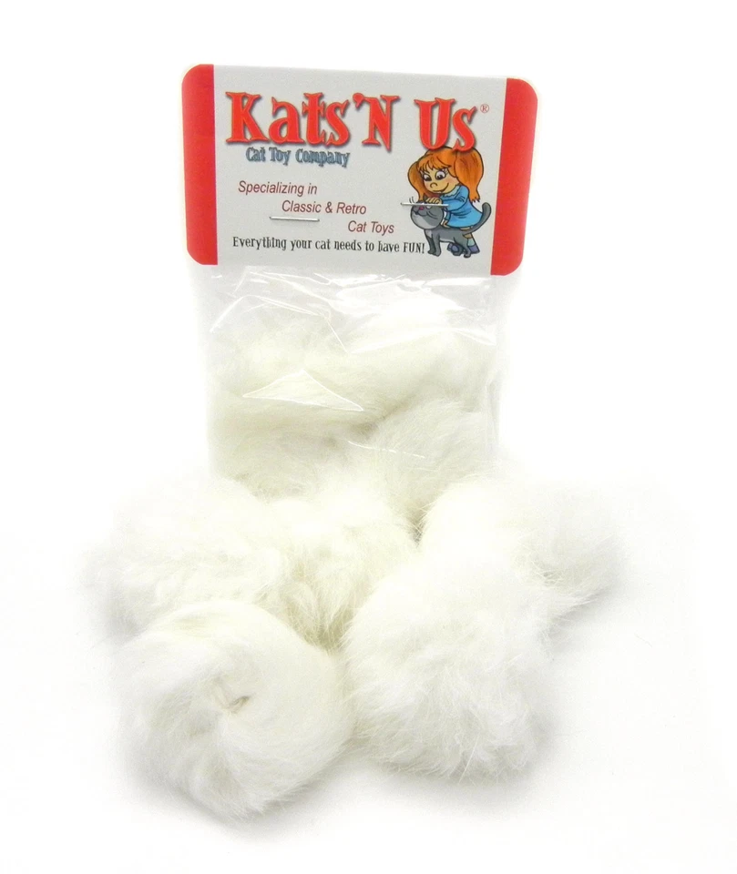 KATS'N US® Rabbit Fur Pom Pom Ball Cat Toy 5 Pak - Solid White