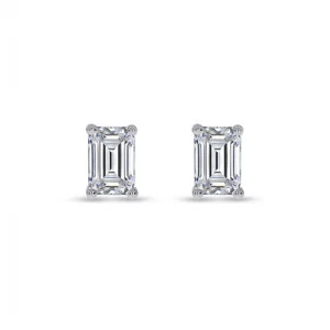 2 Ct Emerald Cut Diamond GIA Authentic Solitaire Stud Earrings 14K WG Lab Grown - Picture 1 of 7