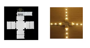 4 CONNETTORI + CROCE PER STRISCIA LED RGB 5050 10 mm collegare unire smd cavo - Foto 1 di 1
