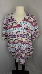 Betty Boop Scrub Top Womens 2X Aztec Multicolor All Over Print Geometric - Picture 1 of 6
