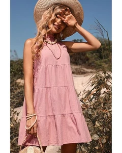 Everyday the Label Tiered Halter Casual Dress Women Pink Dresses - Foto 1 di 7