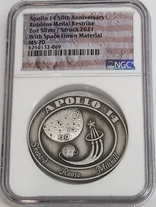 2021 APOLLO 14 50th Anniv Robbins Medal Restrike 2oz NGC MS70💥FLAWLESS QUALITY - Picture 1 of 4