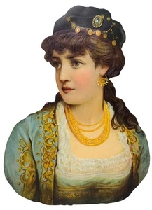 ANTIQUE BEAUTIFUL WOMAN DIE-CUT SCRAP W/TEXTURES & EMBOSSING 9-1/2” X 7” - Picture 1 of 3