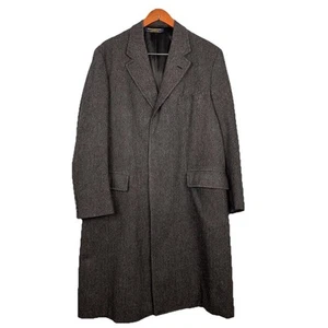 Vintage Brooks Brothers Wool Long Overcoat Herringbone Gray Men's Size 42 Reg - Picture 1 of 15
