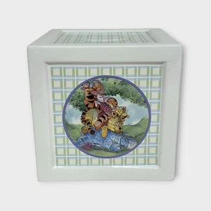 VTG Disney Winnie the Pooh Piggy Bank Ceramic 5" Square Plaid Sketch Nursery - Picture 1 of 7