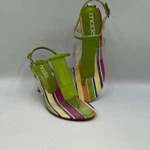Moda Spana Women's Sandals Size 7.5M Heels Rainbow Striped Clear Lucite - Picture 1 of 8
