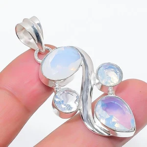 Ciondolo gioiello in argento sterling 925 fatto a mano opali di fuoco misura 2" - Foto 1 di 1