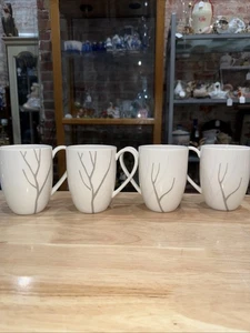 Tazzine caffè Lenox Park City sagoma ramo albero bianco grigio ottimo set di 4 - Foto 1 di 7
