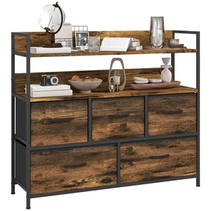 HOMCOM Bedroom Chest of Drawers 5 Drawer Dresser w/ Shelves, Rustic Brown - Picture 1 of 11