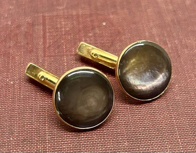 Vintage Swank Cufflinks Gold Tone Dark Pearl Shell Tone - Image 1 of 4