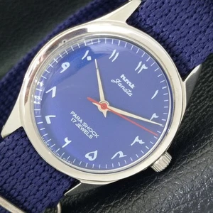 HMT JANATA INDIAN MENS HAND-WINDING ARABIC BLUE COLOR DIAL WATCH a431102-a - Picture 1 of 9