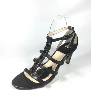 Isola Women's Size 8 M Black Leather Jewel Ankle Strap Sandal 2inch Heels - Picture 1 of 1