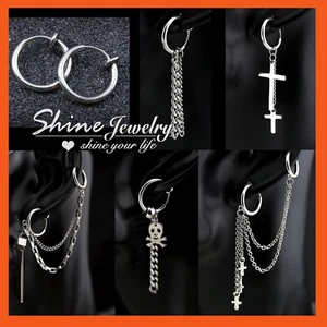 16g Titanium Fake Piercing Hoop Ring Spring Clip On Lip Nose Septum Ear Earrings - Bild 1 von 46