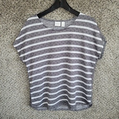 Chicos Weekends Top Womens 2 US Large Gray Striped Cap Sleeve Casual Ladies - Image 1 of 4