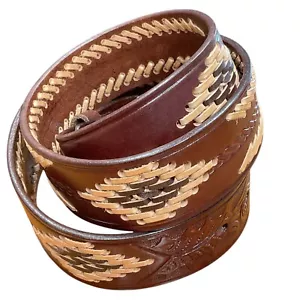Cinturón Western de cuero marrón para hombre 36 beige marrón oscuro costuras vaquero del suroeste - Imagen 1 de 9