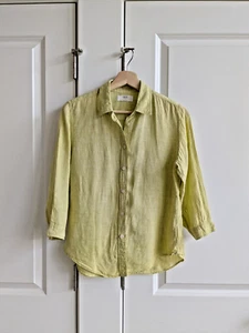 Uniqlo Linen Shirt Women M Green 3/4 Sleeve Relaxed Boyfriend Fit Button Up - Picture 1 of 7