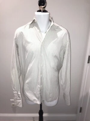 Camisa Para Hombres Ermenegildo Zegna Abotonada L Crema y Gris Rayas Verticales Puño Francés Foto 1 de 2