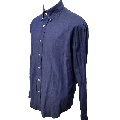 Nautica Men's Size 15.5 Solid Blue Long Sleeve Flip Cuffs Casual Dress Shirt - Image 1 of 4