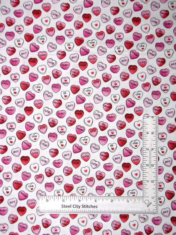 Valentine's Day Heart Fabric Candy Hearts Love Cotton Fabric Traditions Yard - Image 1 of 1