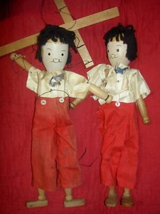 TWO Schoenhut BOBBY Pinn, 13", Clo Pinn Family, brother Clothes Pinn dolls c1930 - Picture 1 of 24