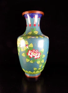 Vintage Chinese Style Floral Lotus Cloisonne Enamel Baluster Vase - Picture 1 of 8