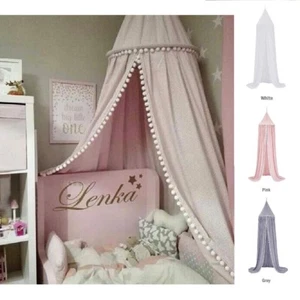 Unisex Baby Kind Bett Baumwolle modern stilvoll Baldachin Zelt in rosa grau weiß - Bild 1 von 3