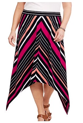 WOMENS PLUS 2X (18W-20W) ELASTIC WAIST SHARKBITE HEM STRETCH MAXI SKIRT, MULTI - Image 1 of 3