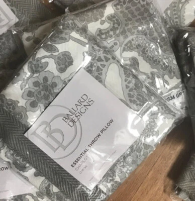 Ballard Designs Charlotte Paisley Pillow Cover Gray 18" French Provincial More+ - Image 1 of 3