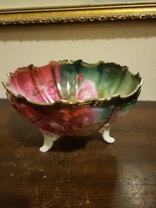 R S Prussia Germany Hand Painted Porcelain Footed Bowl Roses Unmarked - Picture 1 of 16