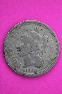 1865 Three 3 Cent Nickel Scarce Semi Key Date Type Coin Philadelphia Mint 184 - Picture 1 of 4