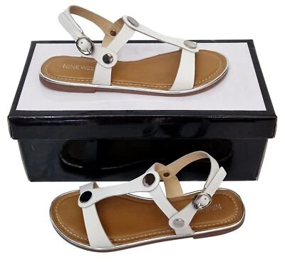 NINE WEST Faith Damas Blanco Dorado Tachonado Tirantes Plano Cuero Zapatos Precio de venta sugerido por el fabricante 79 GBP Foto 1 de 4