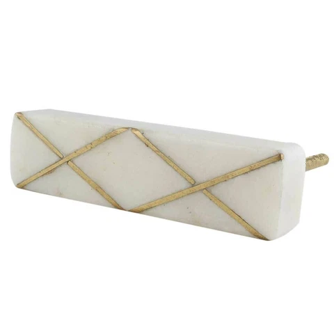 Set of 2 Antique White Stone Square Gold Cross  Door Pull Handle Vintage Style Cover