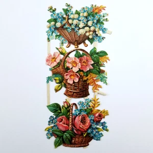 Die Cut Scrap Basket Of Flowers Set Of 3 Forget Me Not Rose Apple Blossom - Picture 1 of 11