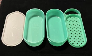 Oblong TUPPERWARE Green Grater & 2 Storage Containers & 1 Seal 1374 1375 1376 - Bild 1 von 4