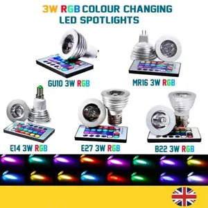 6x 3W LED RGB Colour Changing Spotlight Light Bulb Lamp GU10 E14 B22 MR16 GU5.3 - Picture 1 of 12