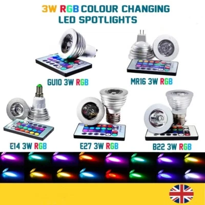 6x 3W LED RGB Colour Changing Spotlight Light Bulb Lamp GU10 E14 B22 MR16 GU5.3 - Image 1 of 4